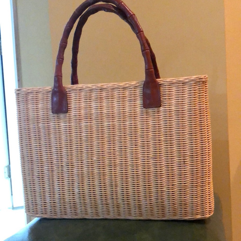 Nordstrom handbag with leather bamboo handle.
